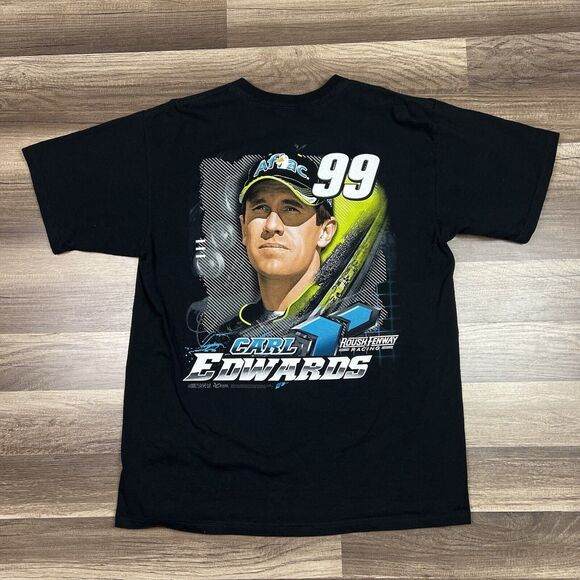 Vintage Chase Authentics Carl Edwards #99 Aflac Double Sided NASCAR Shirt Sz L - Picture 1 of 9